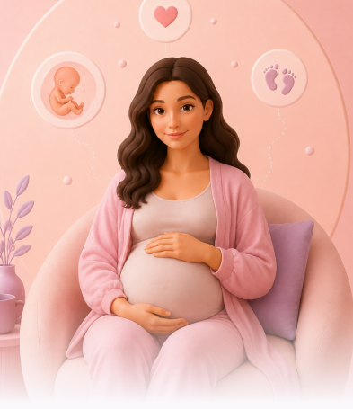 Illustration of an expectant mother resting a hand on her belly