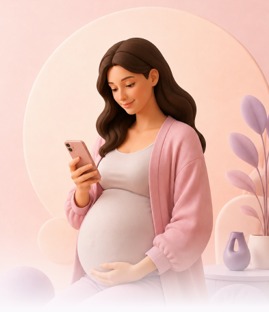 Illustration of an expectant mother looking at her phone